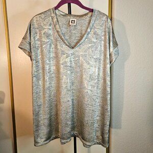 Anne Klein Grey/Gold Floral Women's Top XL